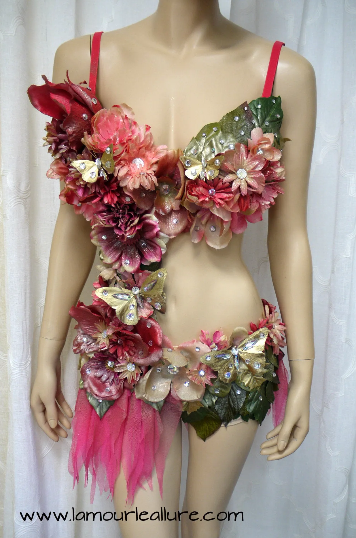 Pink and Green Spring Fairy with Pink Skirt Monokini Costume