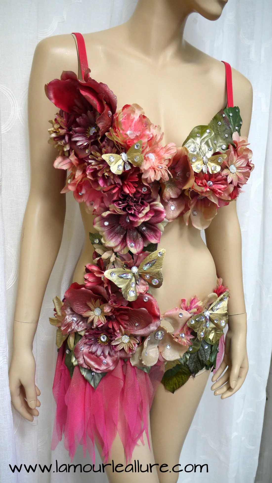 Pink and Green Spring Fairy with Pink Skirt Monokini Costume