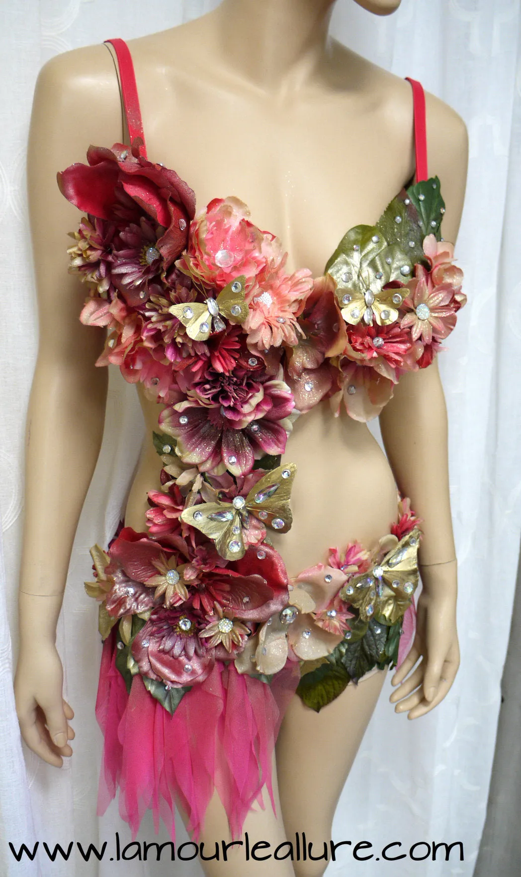 Pink and Green Spring Fairy with Pink Skirt Monokini Costume