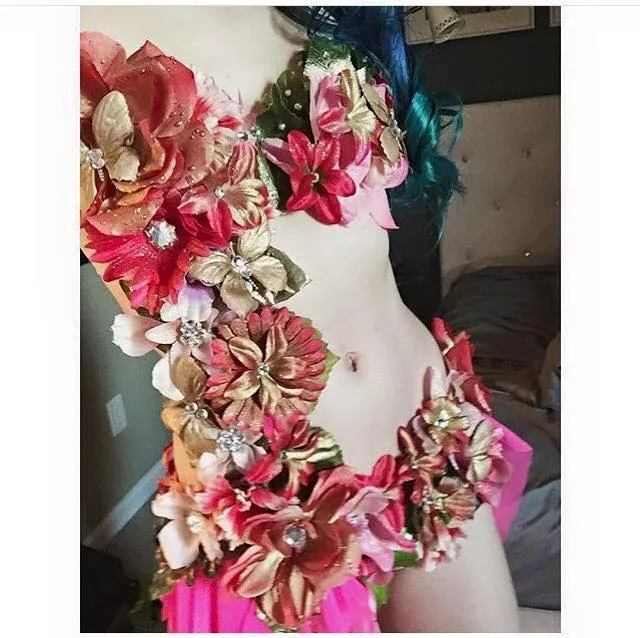 Pink and Green Spring Fairy with Pink Skirt Monokini Costume