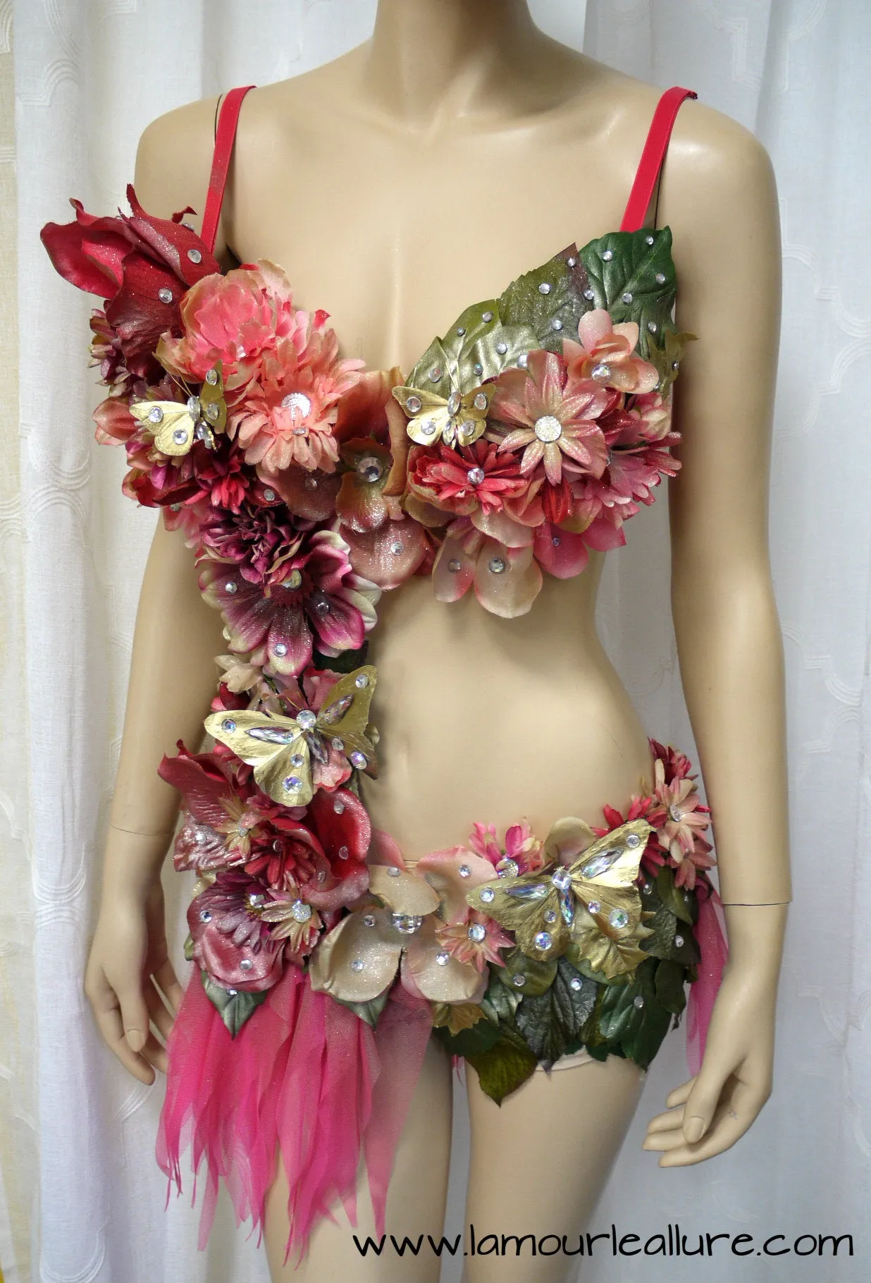 Pink and Green Spring Fairy with Pink Skirt Monokini Costume
