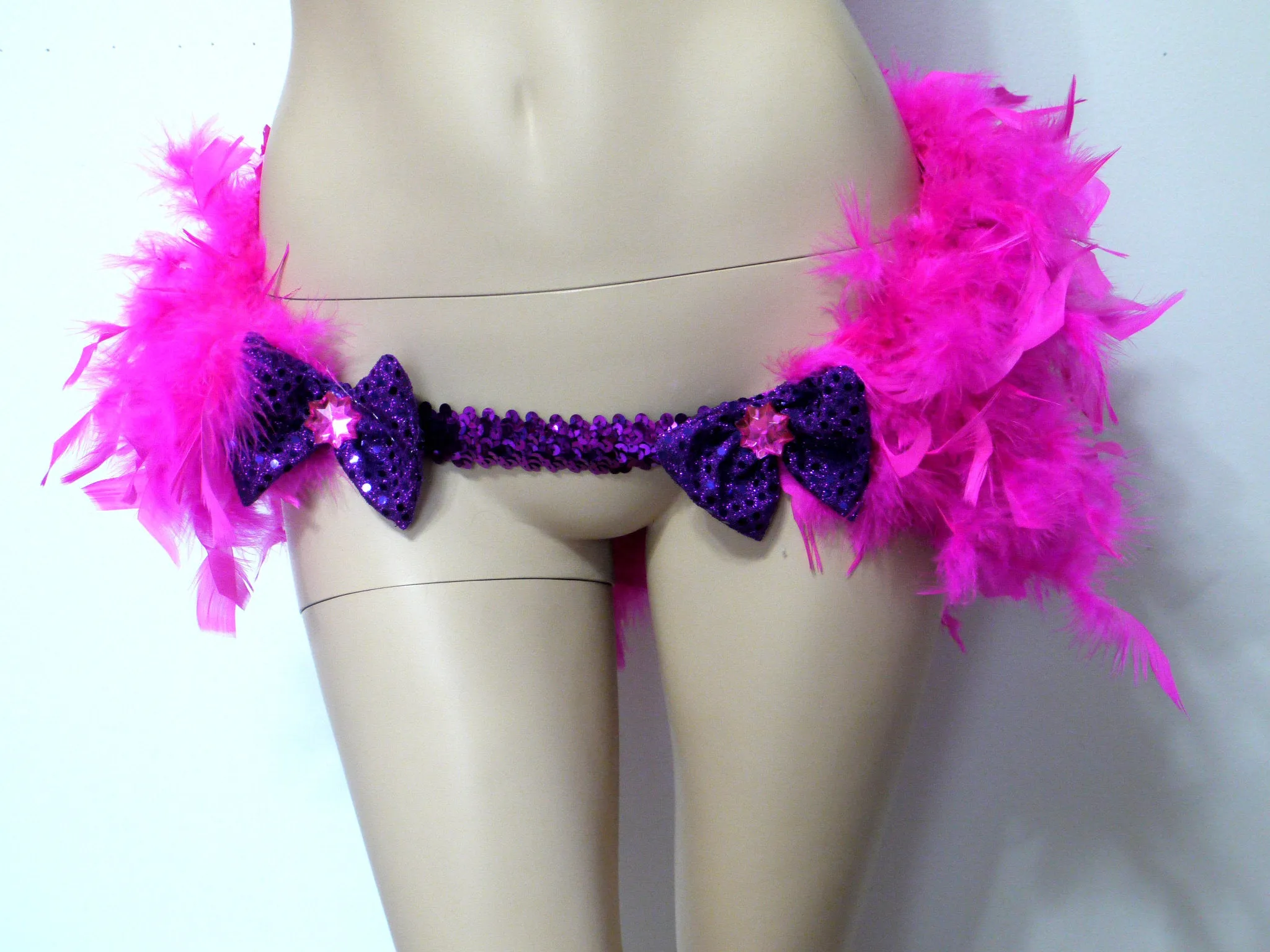 Pink Cheshire Cat Inspired Feather Bustle Skirt Rave Cosplay Costume Garter