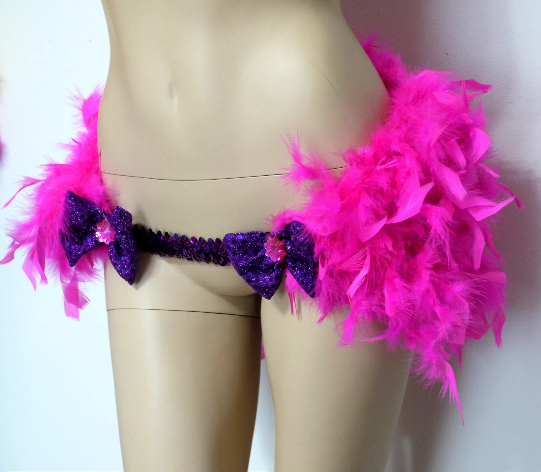 Pink Cheshire Cat Inspired Feather Bustle Skirt Rave Cosplay Costume Garter