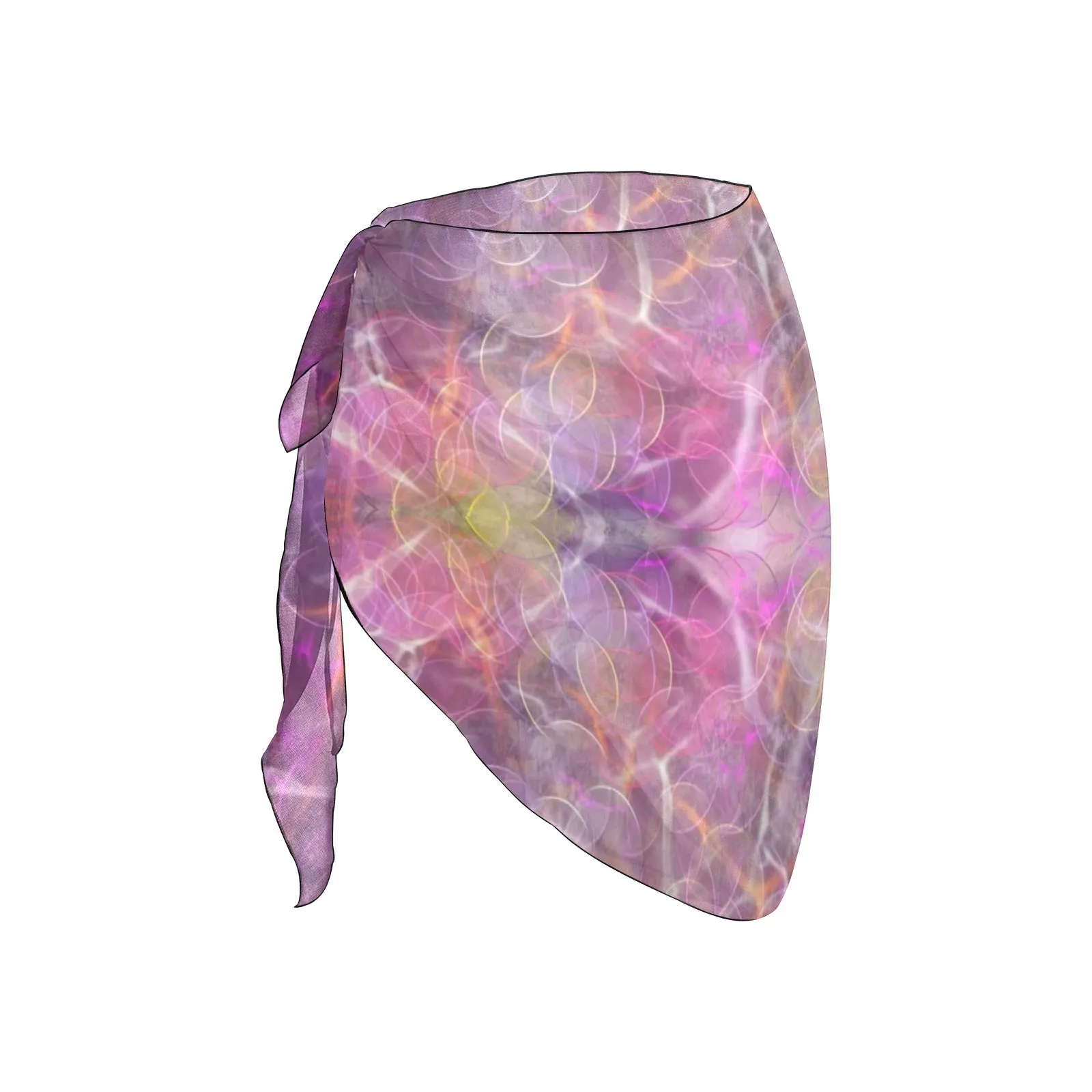 Pink Circles Short Chiffon Sarong Wrap up to 5 XL (FWS)