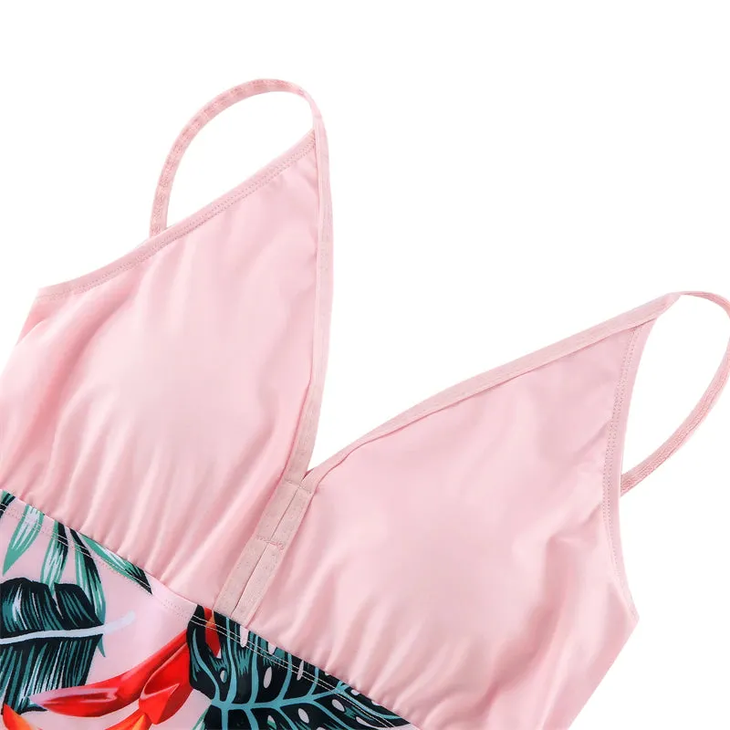 Pink Palm Leaves Matching Family Bathing Suit
