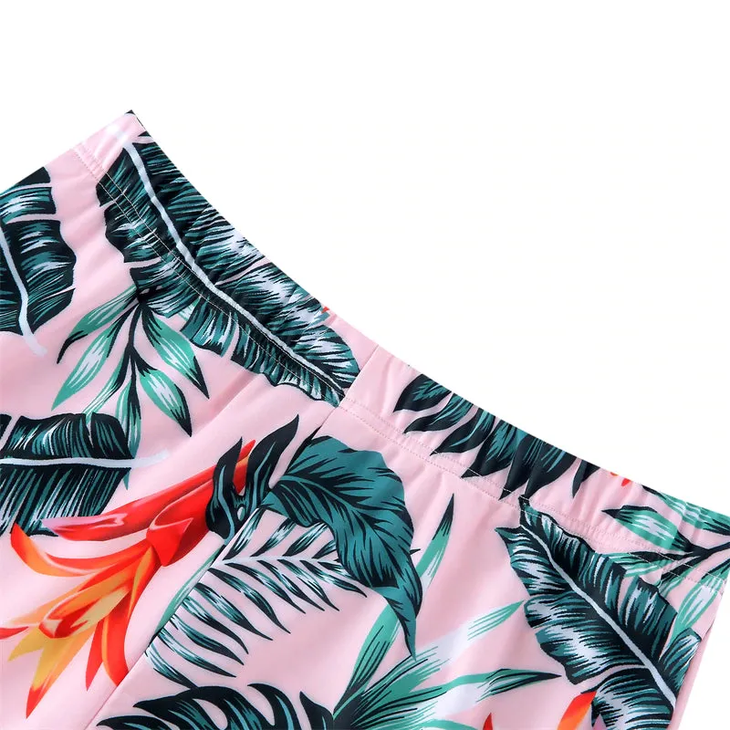 Pink Palm Leaves Matching Family Bathing Suit