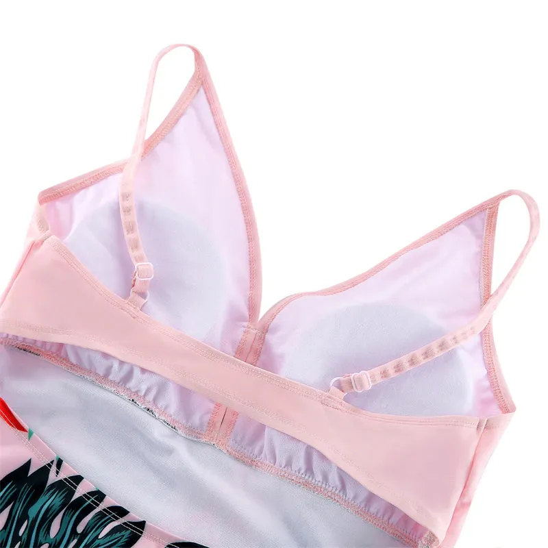 Pink Palm Leaves Matching Family Bathing Suit