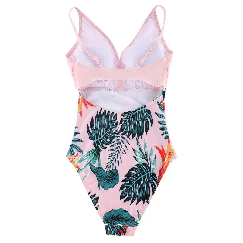 Pink Palm Leaves Matching Family Bathing Suit