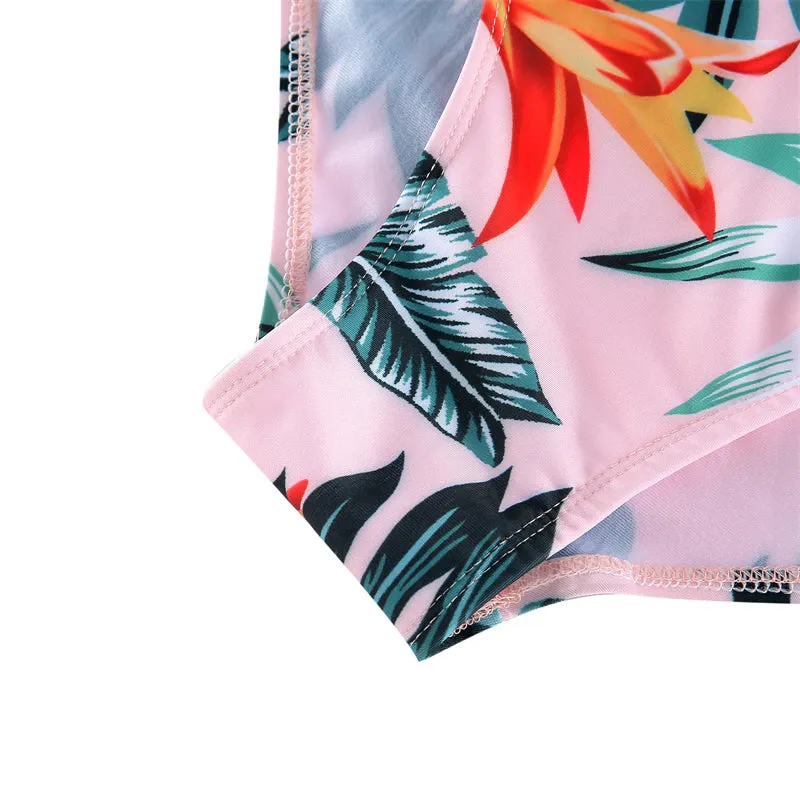 Pink Palm Leaves Matching Family Bathing Suit