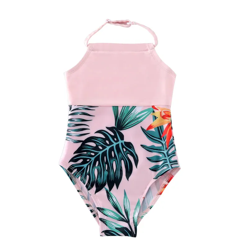Pink Palm Leaves Matching Family Bathing Suit