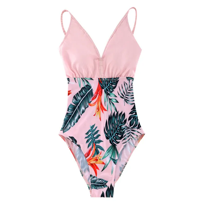 Pink Palm Leaves Matching Family Bathing Suit