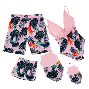 Pink Palm Leaves Matching Family Bathing Suit
