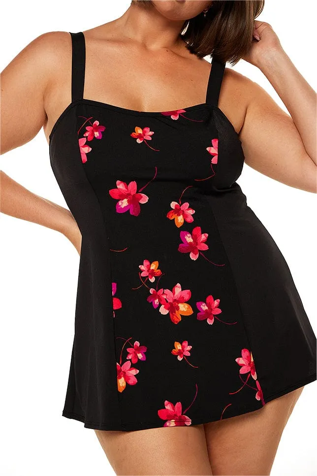 Pink Petals Chlorine Resistant Wide Strap Swim Dress - NO PANT
