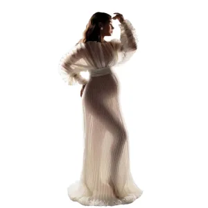 Pleated Mesh Maternity Dress