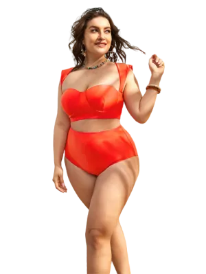 Plus Cut-out Underwire Bikini Swimsuit With Beach Skirt Orange