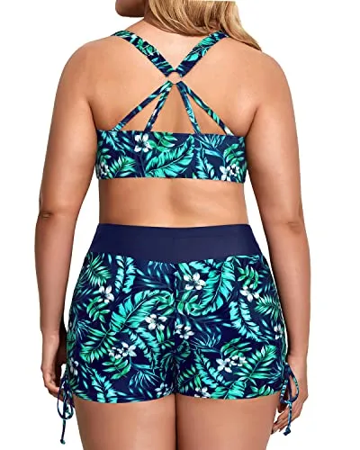 Plus Size 3 Piece Bathing Suits for Women Tummy Control Tankini Swimsuits