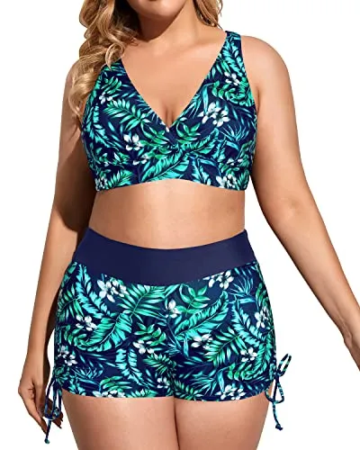 Plus Size 3 Piece Bathing Suits for Women Tummy Control Tankini Swimsuits