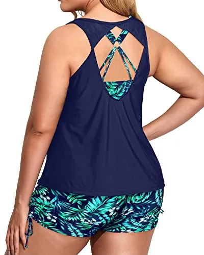 Plus Size 3 Piece Bathing Suits for Women Tummy Control Tankini Swimsuits