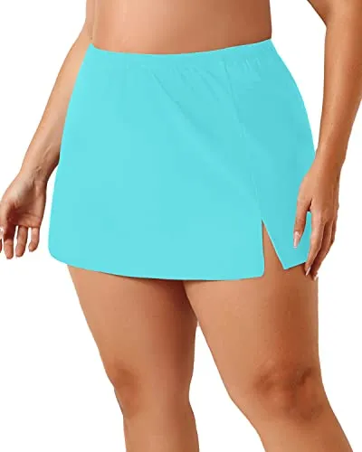 Plus Size Bathing Suit Bottom With High Waisted Swim Skirt-Blue Green