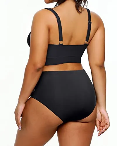 Plus Size Bikini High Waisted Swimsuits Two Piece Bathing Suits-Black