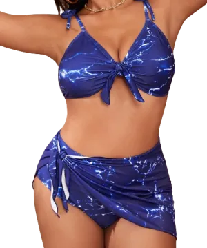 Plus Size Bikinis Print Swimwear Blue