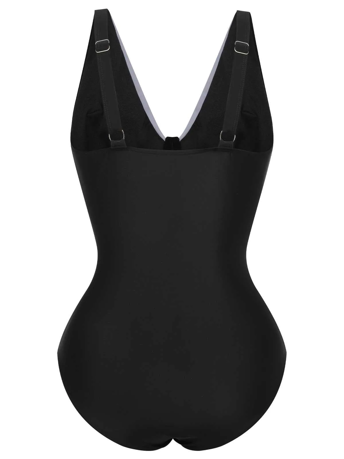 [Plus Size] Black 1930s Contrast One-Piece Swimsuit