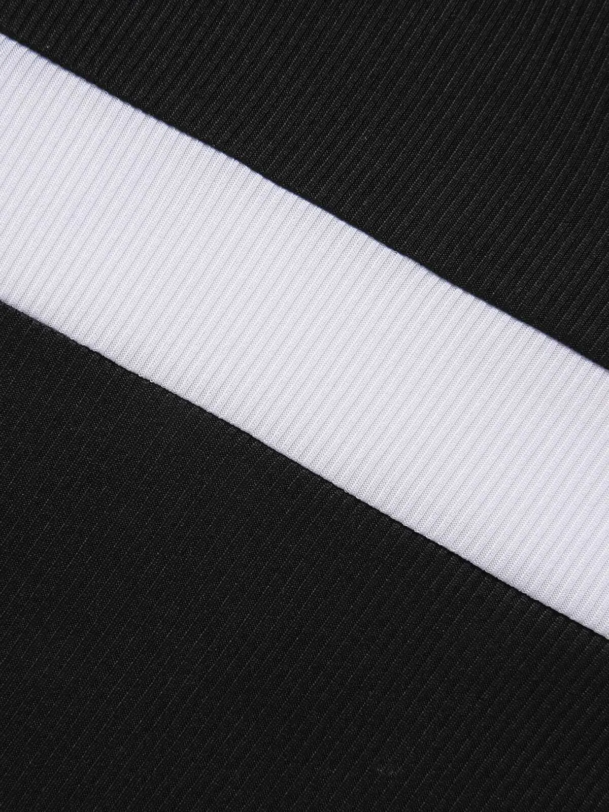 [Plus Size] Black & White 1950s Patchwork Strap Swimsuit
