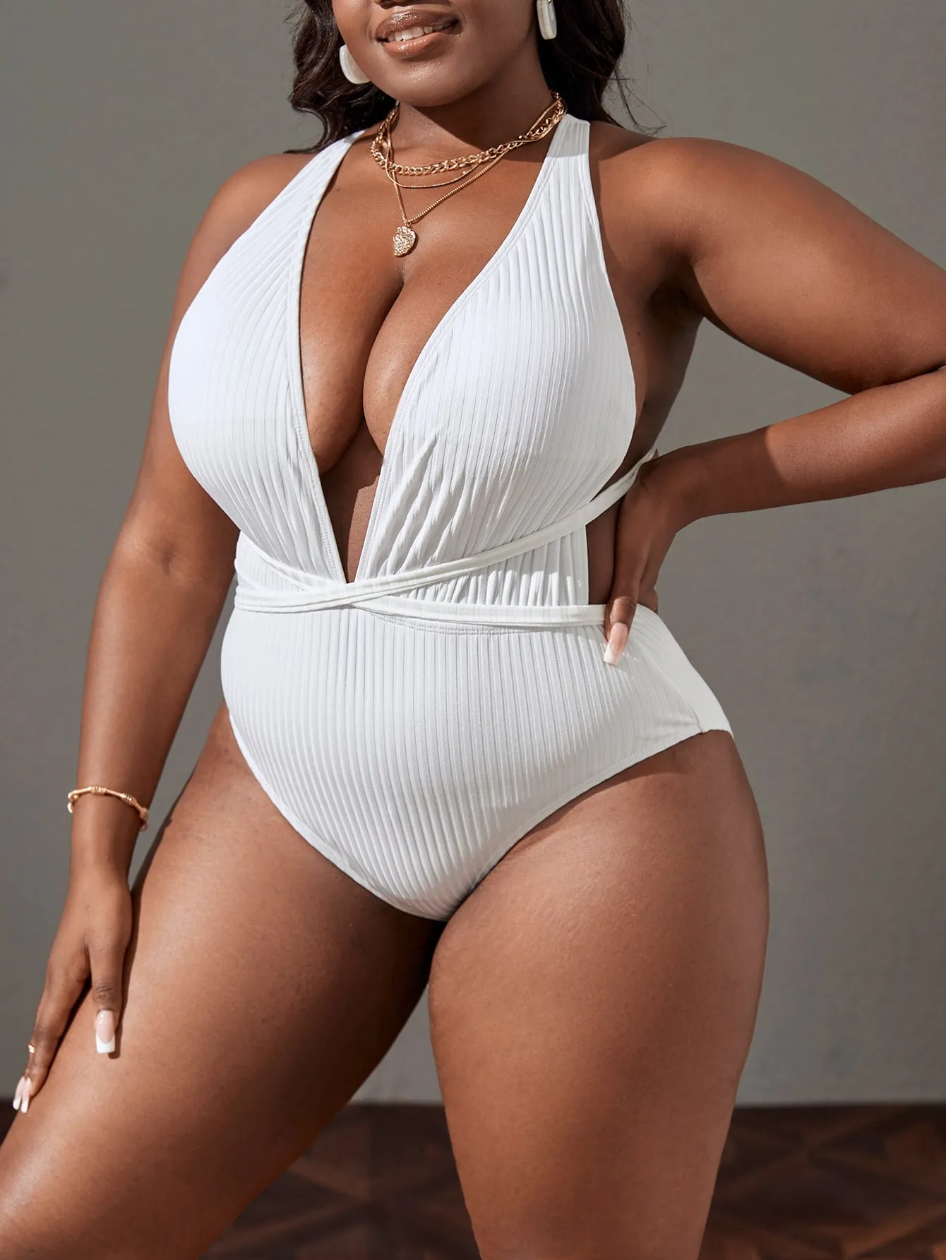 Plus Size Crisscross One Piece Swimsuit Polka Dot Heart Print Beach Skirt