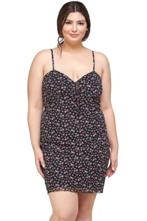 Plus Size Ditsy Floral Print On Mesh Fabric Cami Dress