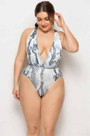 Plus Size Grey Printed One Piece Swimsuits