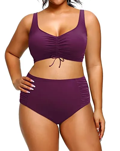 Plus Size High Waisted Swimsuit Drawstring Swimwear