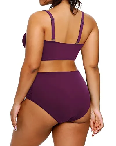 Plus Size High Waisted Swimsuit Drawstring Swimwear