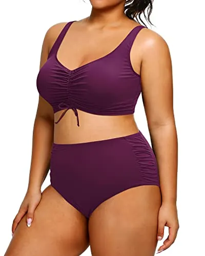 Plus Size High Waisted Swimsuit Drawstring Swimwear
