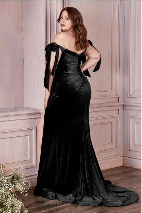 Plus Size Hunter Green Luxe Stretch Velvet  Off Shoulder Gown