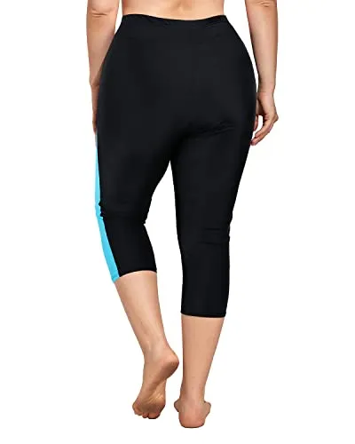 Plus Size Long Swim Shorts Elastic Waistband Swimming Leggings-Black