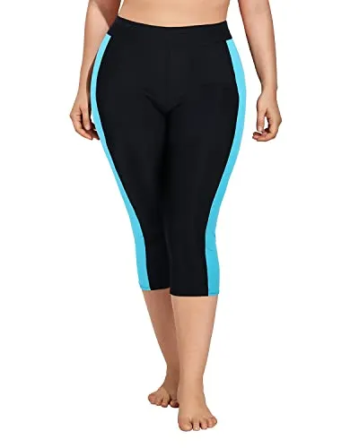 Plus Size Long Swim Shorts Elastic Waistband Swimming Leggings-Black