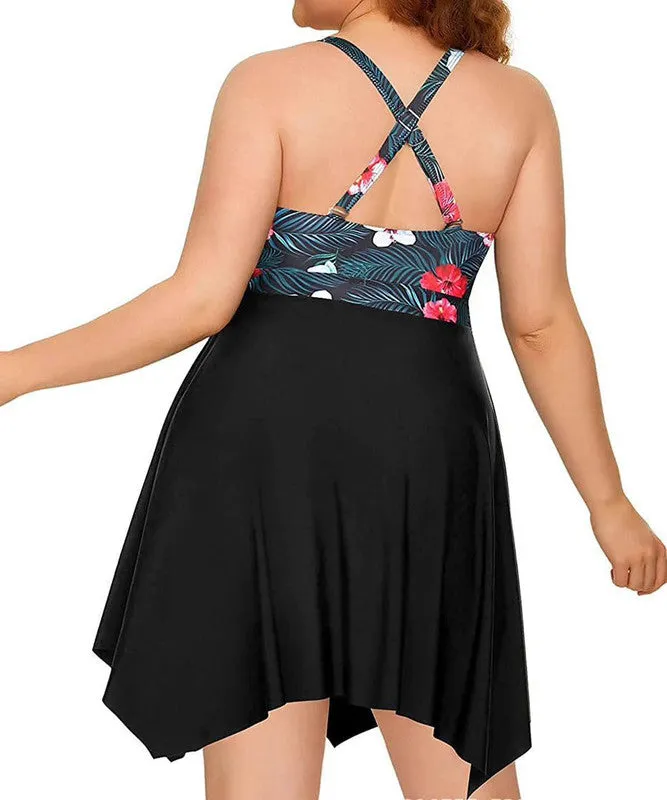 Plus Size Open Back Criss Cross Swimsuit Dark Black