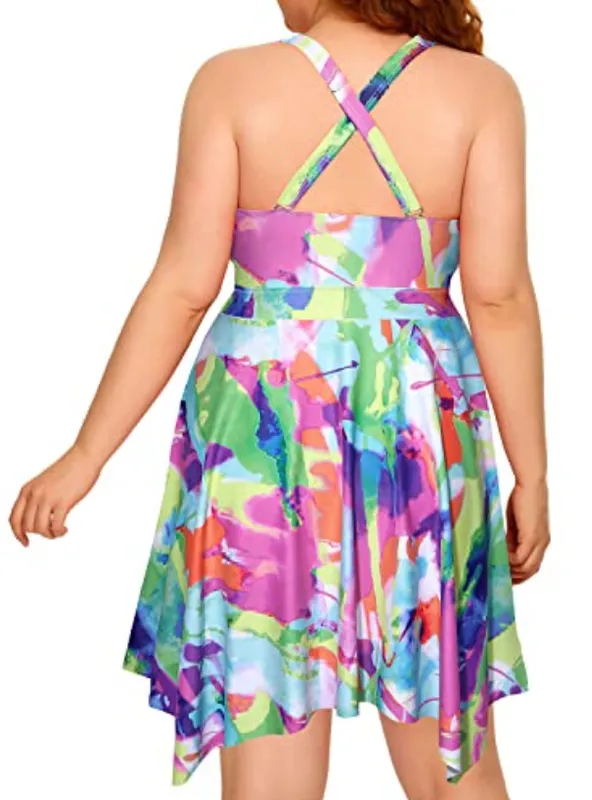 Plus Size Open Back Criss Cross Swimsuit Dark Multicolor