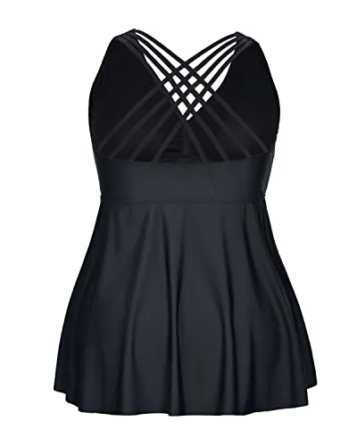 Plus Size Padded Flowy Bathing Suit Top For Women Flyaway Hem-Black