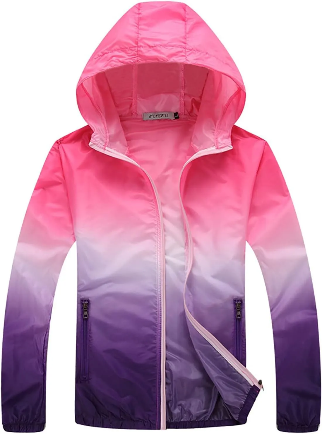 Plus Size Sun Protection Hoodie Zip Up Jacket Women Gradient Printed with Pockets Quick Dry Oversized Outdoor Hiking