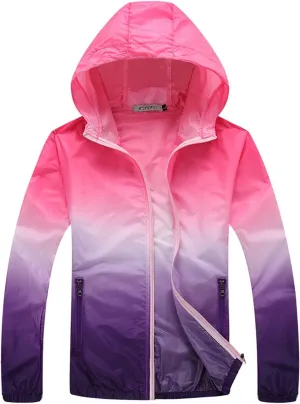 Plus Size Sun Protection Hoodie Zip Up Jacket Women Gradient Printed with Pockets Quick Dry Oversized Outdoor Hiking