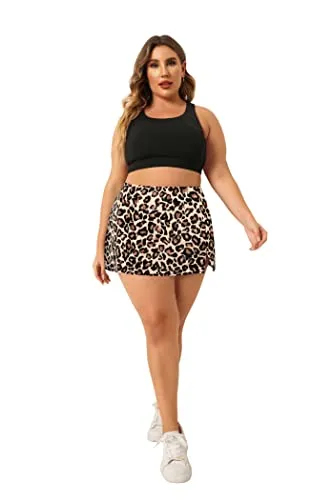 Plus Size Swim Skirt With Built In Briefs For Curvy Women-Leopard