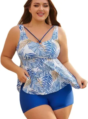 Plus Size Swimsuit for Women 2025 Summer Beach Swimwear Flowy Tankini Swimsuit with Shorts Ladies Modest Bathing Suit
