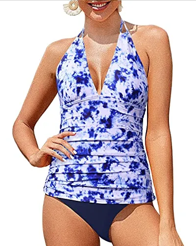 Plus Size Tummy Control Two Piece Ruched Bathing Suit