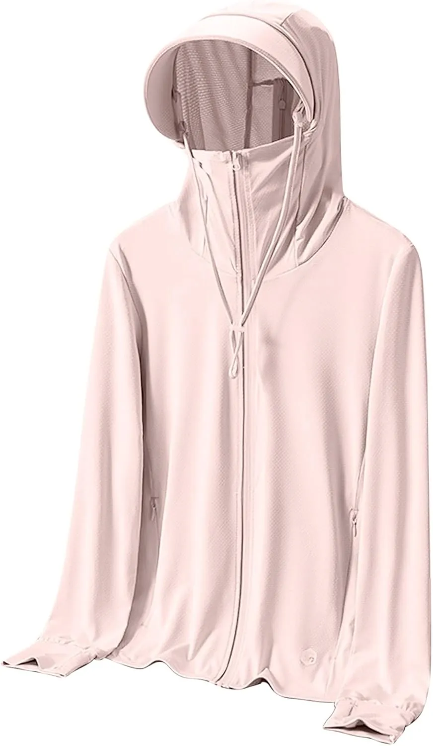 Plus Size Womens Full Zip Sun Protection Jacket with Pocket Face Mask Hoodie Brim Thumb Hole Outdoor Hiking Cycling