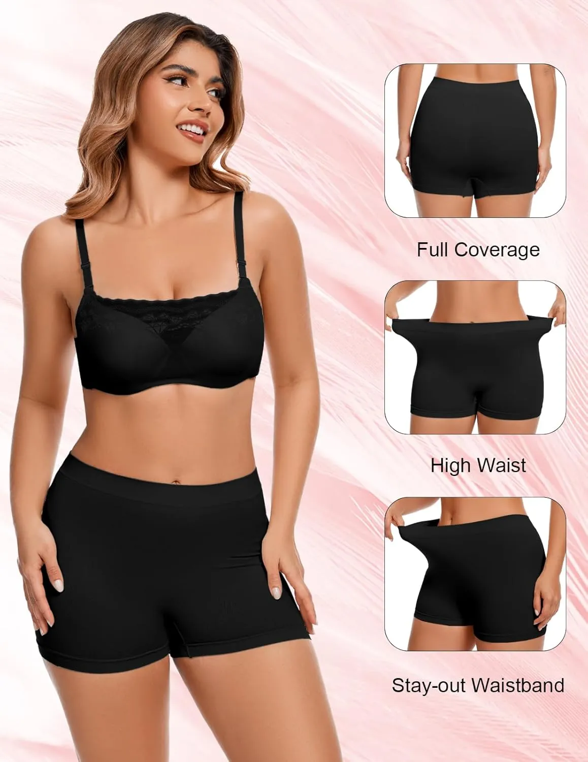 Plus Size XL-6XL BoyShorts Underwear for Women High Waisted Panties Stretch Boxer Boxer Briefs 4 Pack