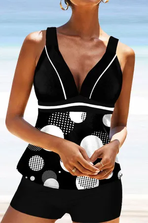 Polka Dot V Neck Casual Tankini & Shorts