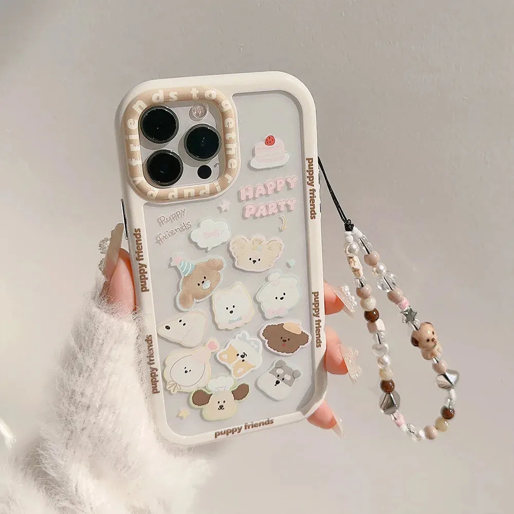 Popular Design cute Cartoon Dog Transparent phone case For iPhone 15 Pro Max 14 13 12 11 XS sweet With chain Shockproof Cover