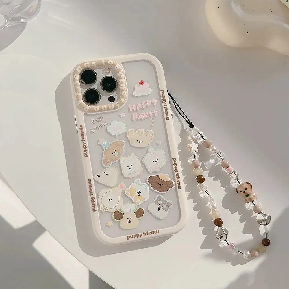 Popular Design cute Cartoon Dog Transparent phone case For iPhone 15 Pro Max 14 13 12 11 XS sweet With chain Shockproof Cover