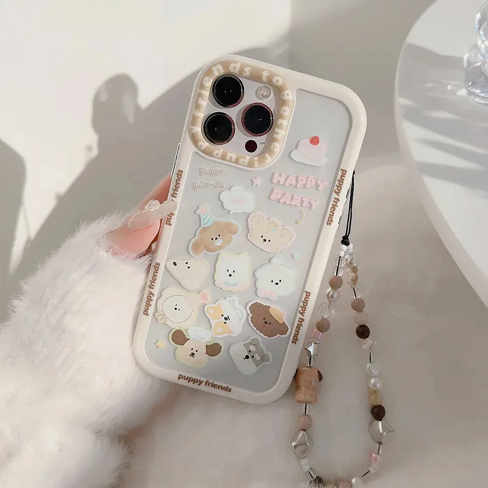 Popular Design cute Cartoon Dog Transparent phone case For iPhone 15 Pro Max 14 13 12 11 XS sweet With chain Shockproof Cover